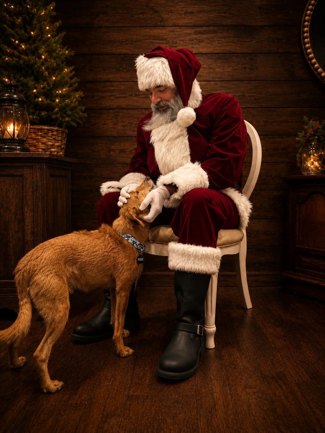 Stones River Santa sharing a quiet moment with Xander